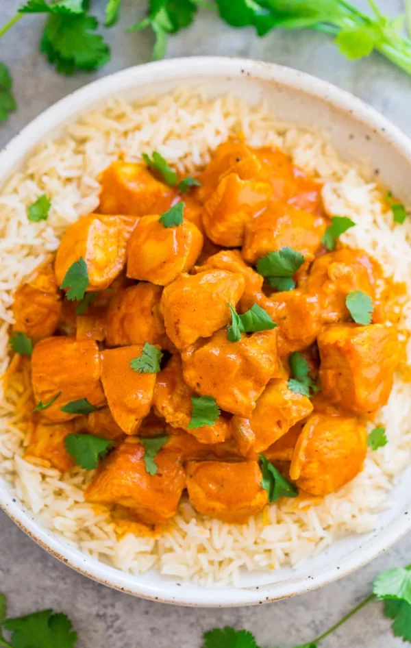 John’s Butter Chicken, rice and naan bread